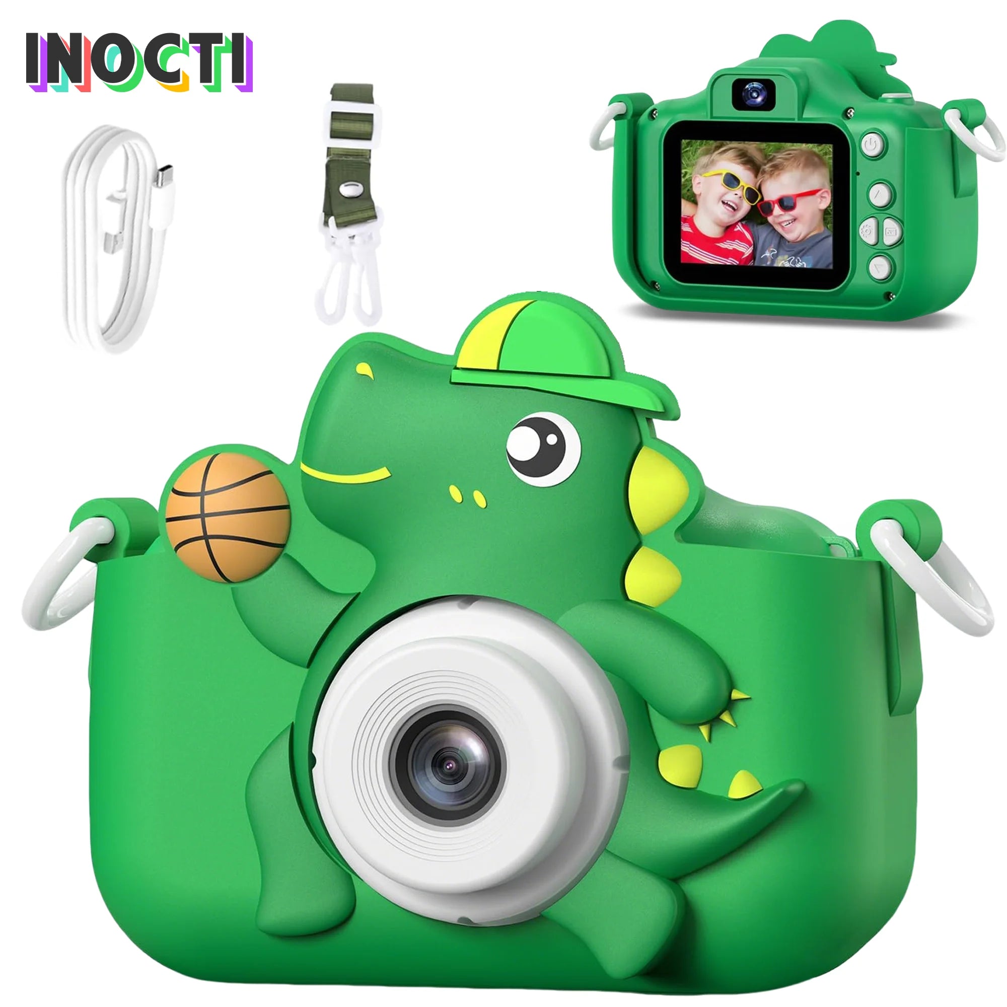 Kids’ Digital Camera – 1080P HD, SD Card, Cartoon Dinosaur Design for Photos & Videos, Perfect Birthday Gift