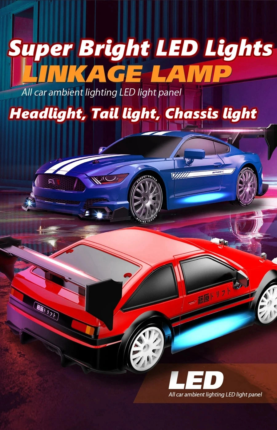 4WD RC Drift Car – High-Speed Remote Control Racing Vehicle with LED Lights and 2.4GHz Controller for Kids