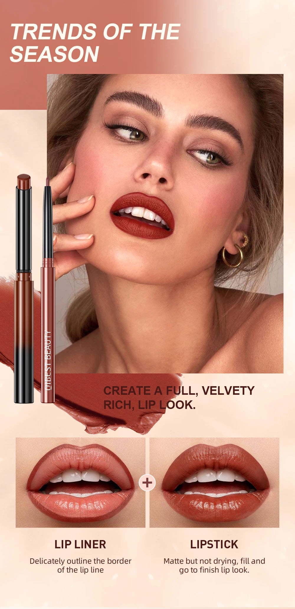 Lipstick Lipliner Pen Set Matte Velvet Lip Liner Pencil