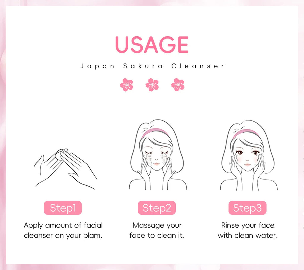 LAIKOU Sakura Cleanser Gentle Deep Cleaning Oil Control Moisturizing Shrink Pores Face Skin Care.