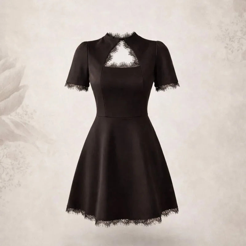Tossy Black Lace Cutout Mini Dress – High Waist Party Style