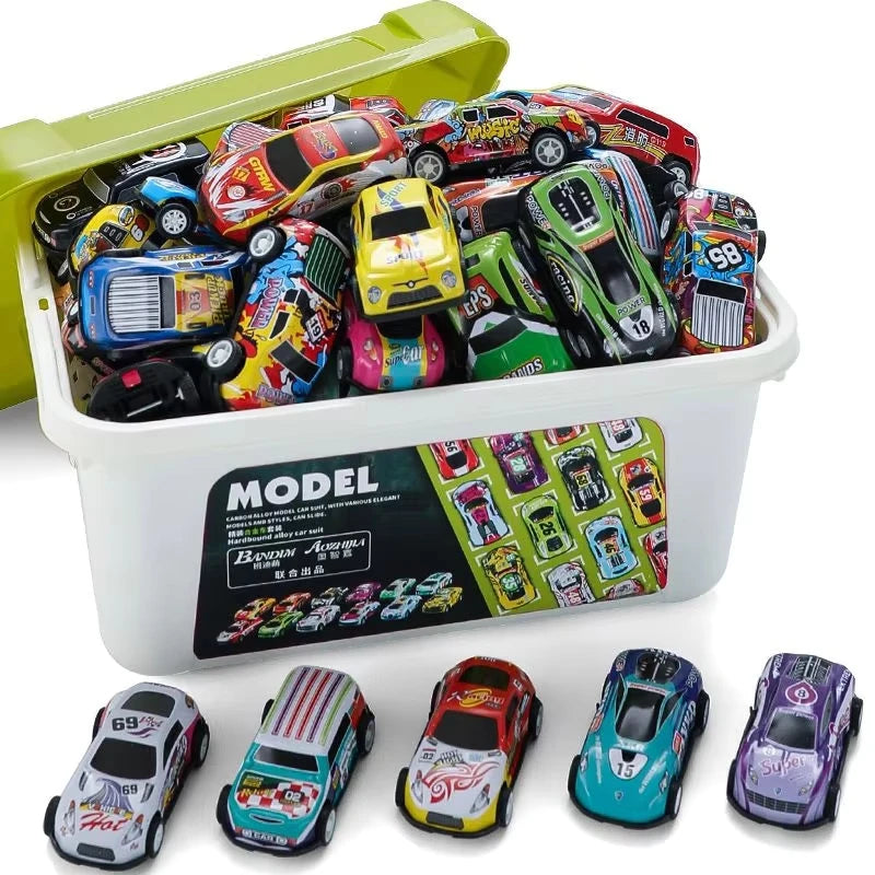 Alloy Pull-Back Racing Cars 10/20/30 – Colorful Inertia Vehicles with Storage Box for Kids