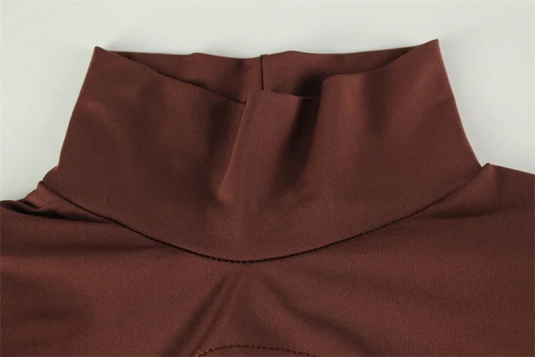 Women's Maxi Dresses Solid Turtleneck Regular Long Sleeves Hollow Out Slim Fit