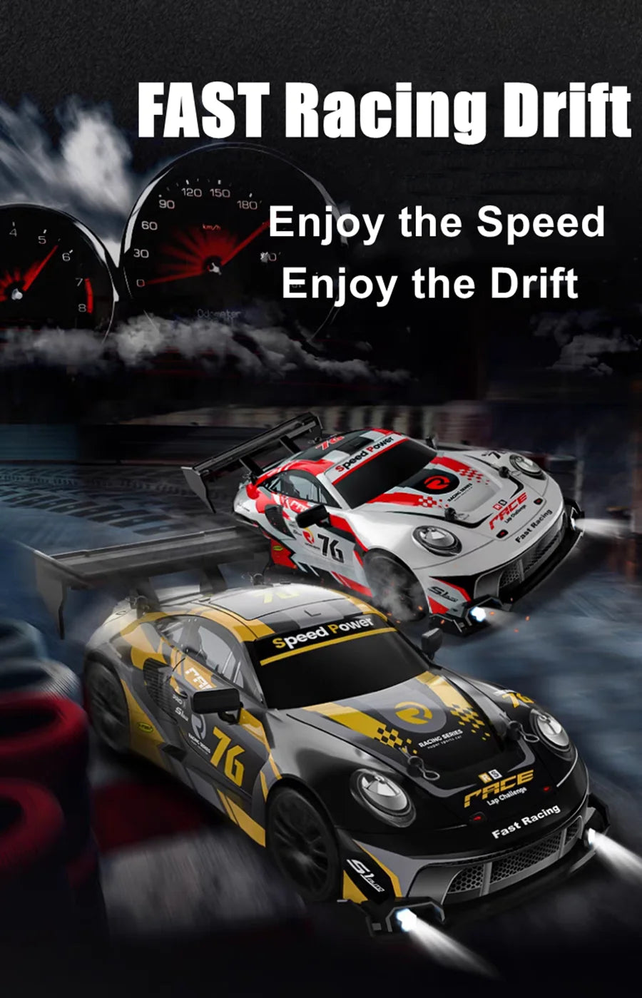 4WD RC Drift Car – High-Speed Remote Control Racing Vehicle with LED Lights and 2.4GHz Controller for Kids