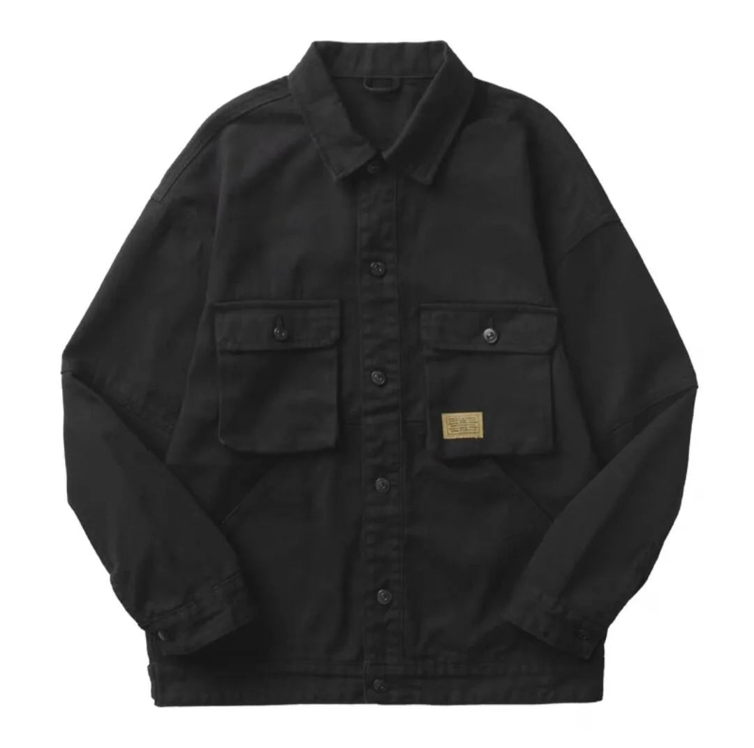 2024 Spring and Autumn Fashion Trend Solid Color Cargo Jacket Men's Casual Loose Comfortable High Quality Plus-Size Denim Coat