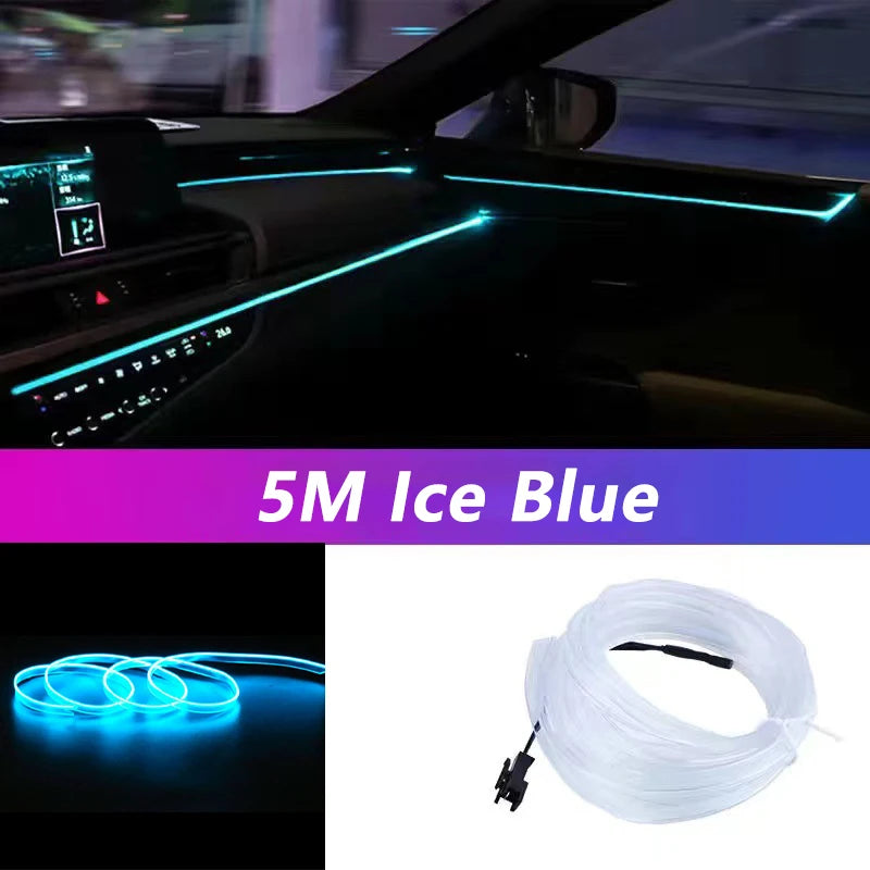 5M Car Interior LED Neon Strip Light USB – Flexible EL Wire Ambient Lighting Decorative Lamp for Auto DIY Atmosphere