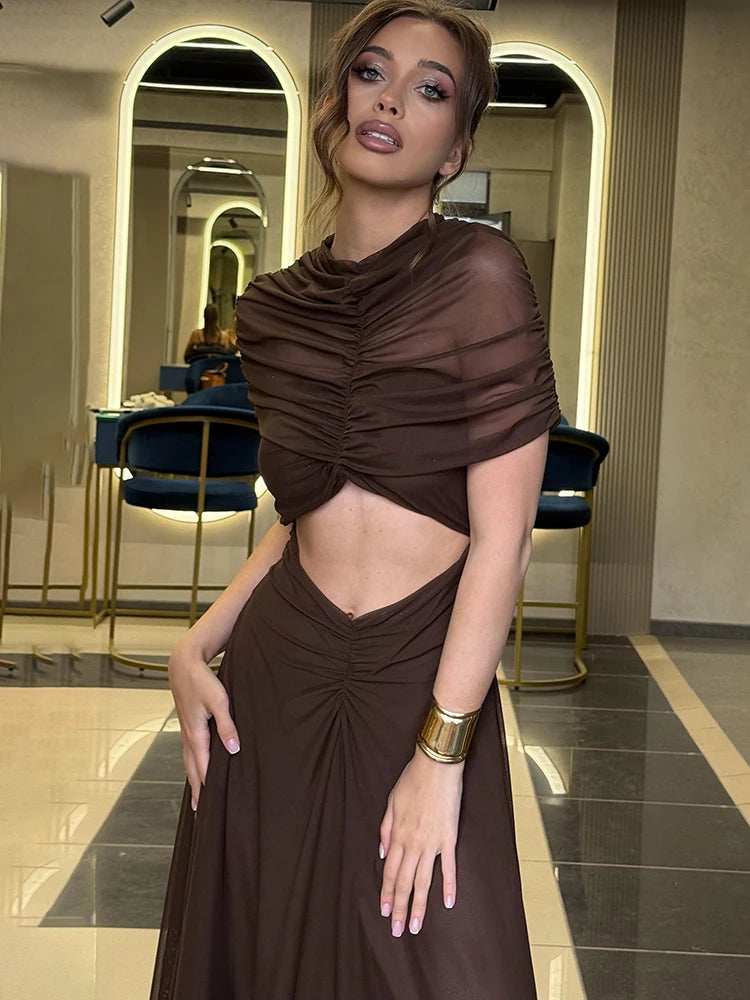 Women’s Fashion Bodycon Maxi Dress with High Waist & Hollow Detailing
