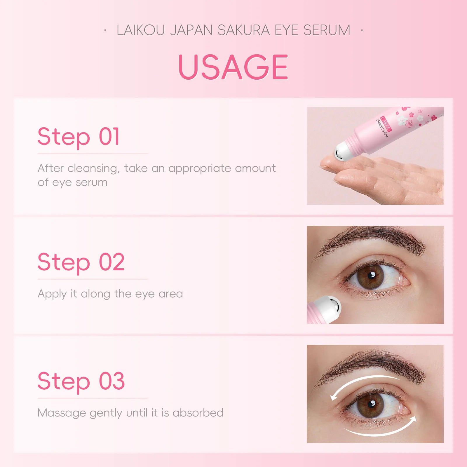 Sakura Eye Serum Roller Massage Hyaluronic Acid Skin Care