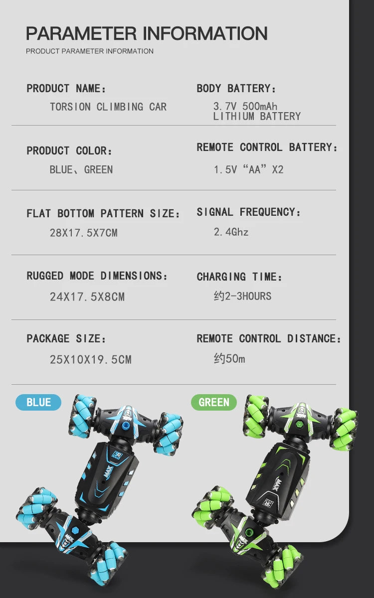4WD Stunt Remote Control Car with LED Lights, Gesture Sensing, Deformable Twisting & Climbing Features – Electronic Toy for Kids