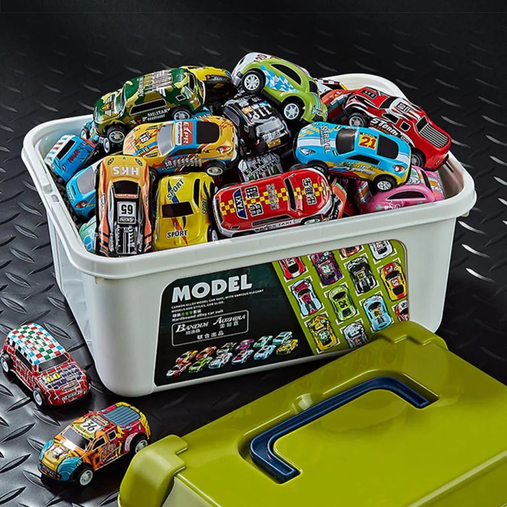 Alloy Pull-Back Racing Cars 10/20/30 – Colorful Inertia Vehicles with Storage Box for Kids