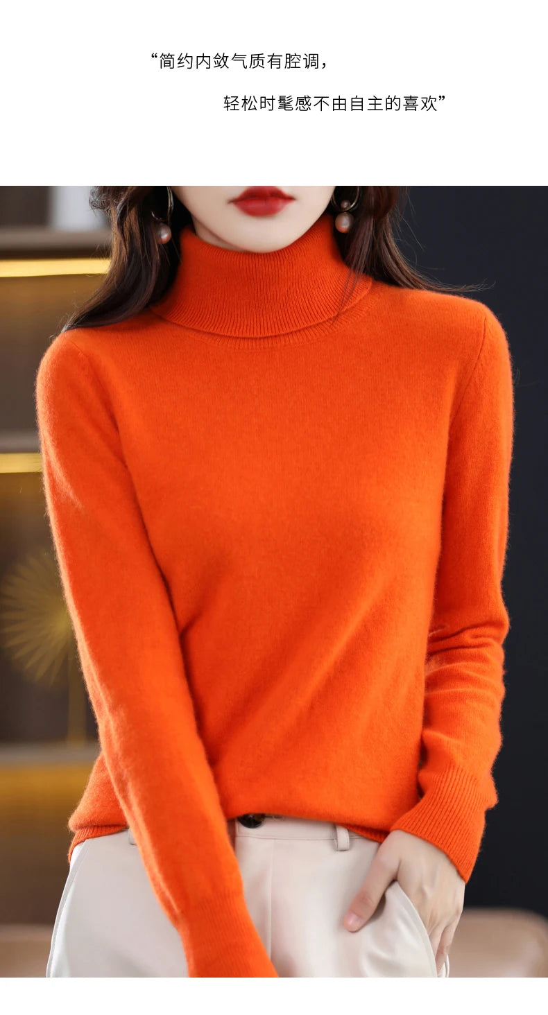 Wool Cashmere Sweater Women Knitted Sweater Turtleneck Long Sleeve Pullovers Autumn Winter.