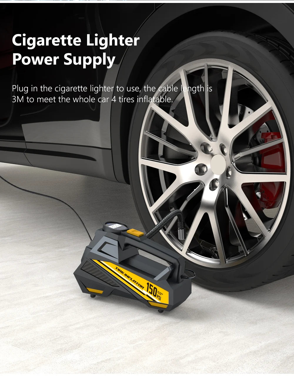 Portable 12V Car Air Compressor 150PSI – Upgraded Corded Tire Pump with Built-In LED Light for Cars, Bikes & Sports Balls