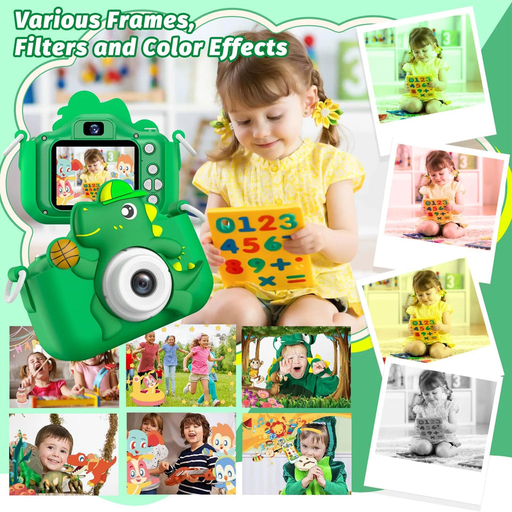 Kids’ Digital Camera – 1080P HD, SD Card, Cartoon Dinosaur Design for Photos & Videos, Perfect Birthday Gift