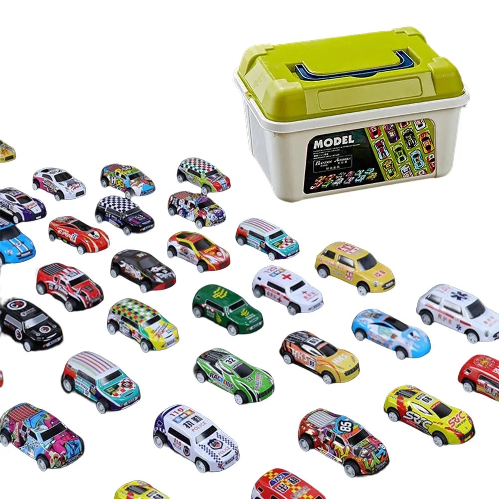 Alloy Pull-Back Racing Cars 10/20/30 – Colorful Inertia Vehicles with Storage Box for Kids