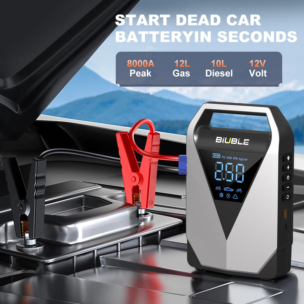 Portable 12V Car Jump Starter with 150PSI Air Compressor – 2500A Battery Booster & Tire Inflator