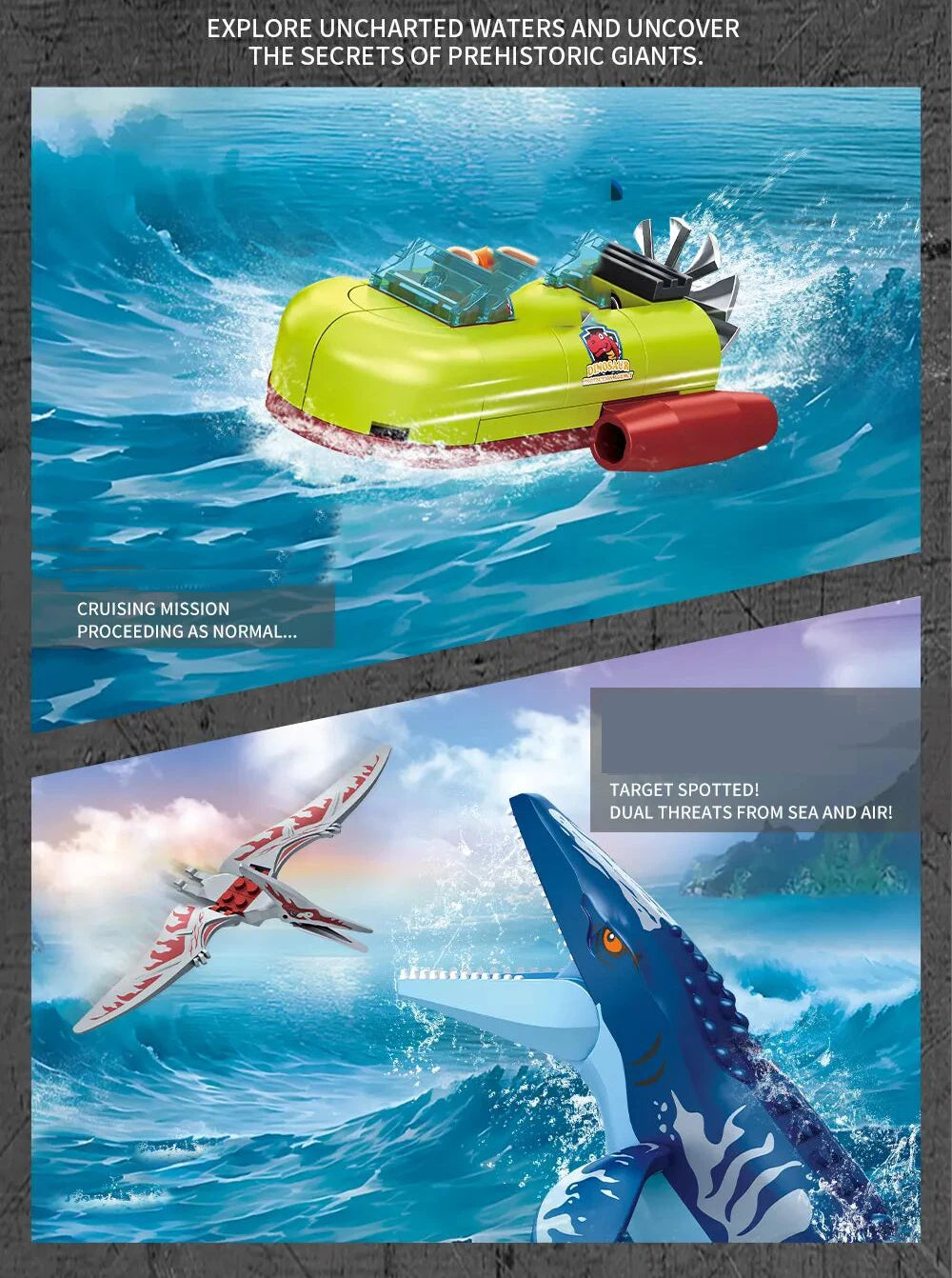 Sea Monster Attack Building Blocks – Adventure Boat and Dinosaur Construction Set Toy for Children
