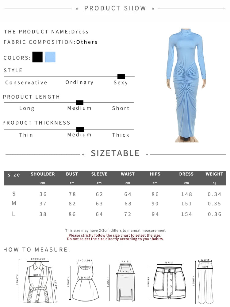 New Style Long Dress Woman Turtleneck Full Sleeve Skinny High Stretch Daily Casual