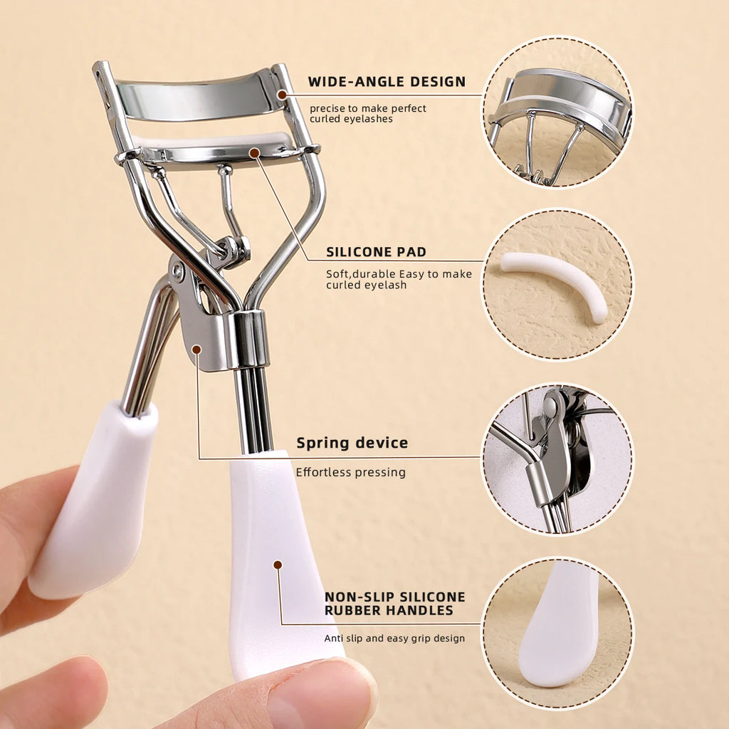 Portable Eyelash Curler with 15 Silicone Pads and Stainless Steel Eyelash Curler