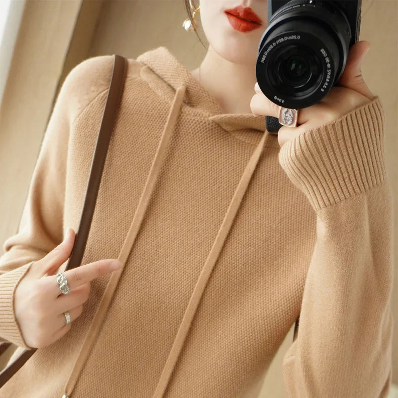 New Hooded Sweatshirt Bottoming with Knitted Sweater Casual Hooded Pullovers