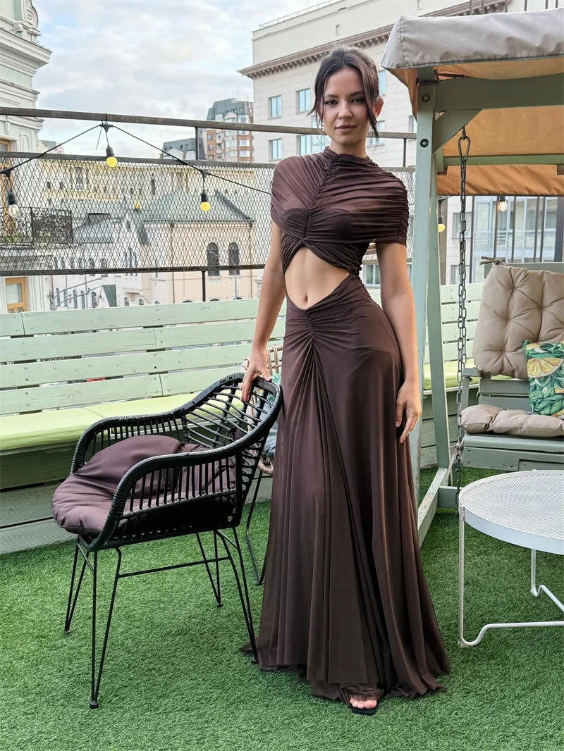 Women’s Fashion Bodycon Maxi Dress with High Waist & Hollow Detailing