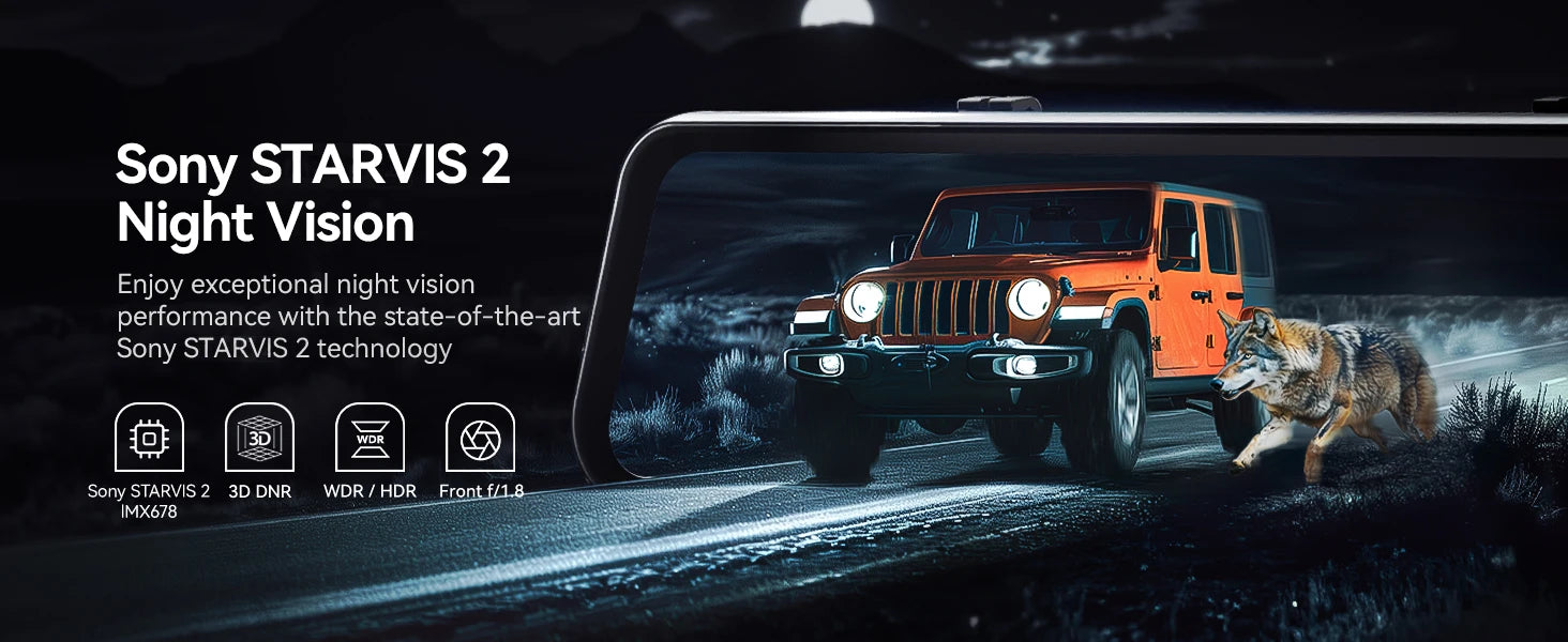 WOLFBOX G900 PRO Dash Cam – 4K front + 2.5K rear mirror dash camera with voice control, 5GHz Wi-Fi, GPS tracking, loop recording, and dual front & rear cameras for clear driving video and smart car security.