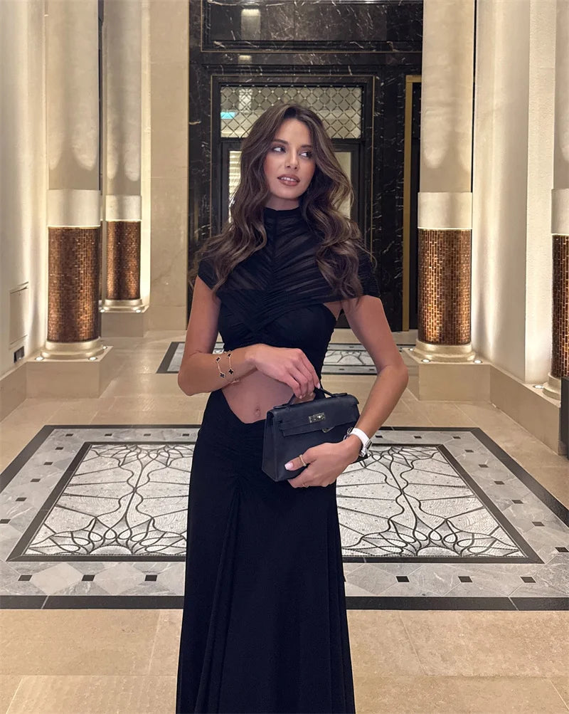 Women’s Fashion Bodycon Maxi Dress with High Waist & Hollow Detailing