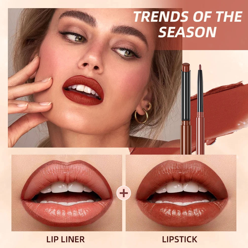 Lipstick Lipliner Pen Set Matte Velvet Lip Liner Pencil