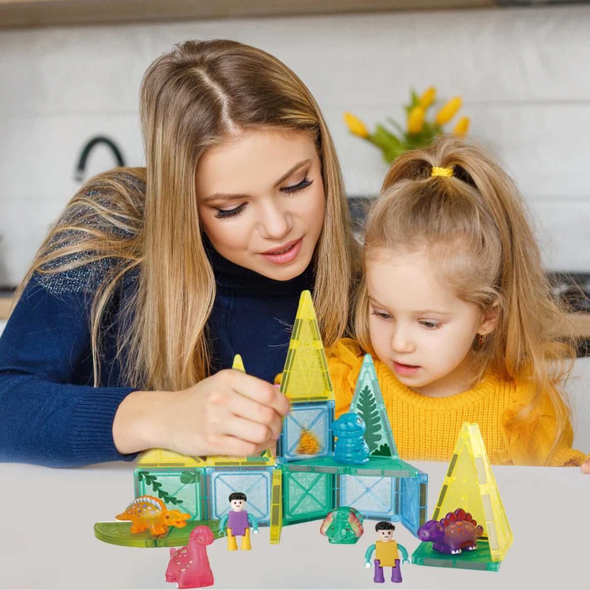 Kids Forest Dinosaur Magnetic Building Blocks Starter Set – Educational Animal Magnet Construction Toy, 29 Pieces