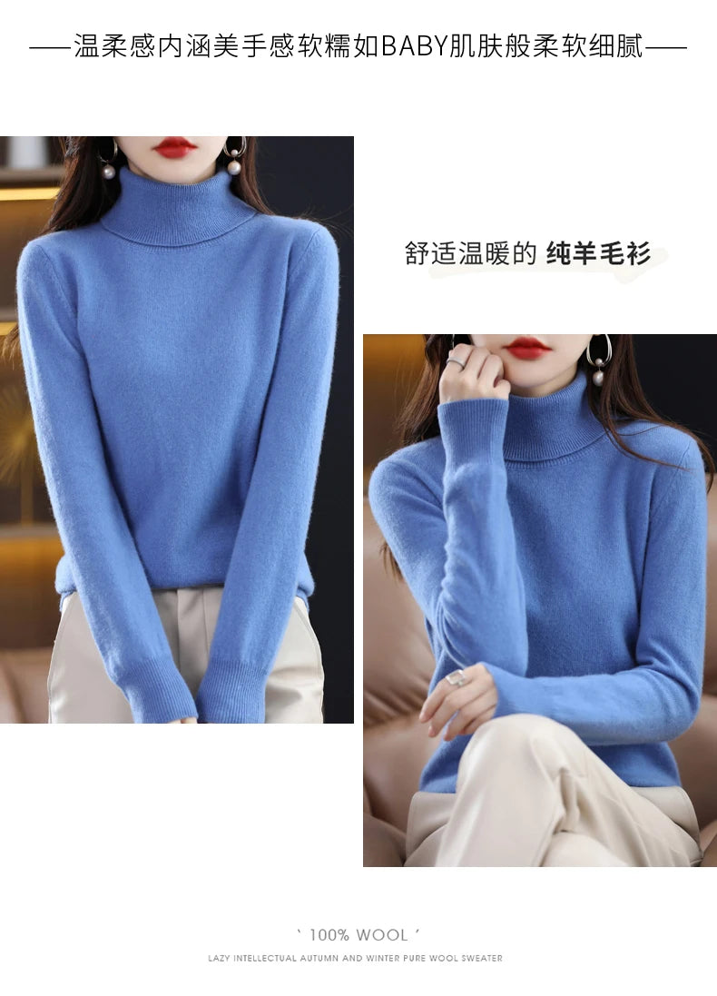Wool Cashmere Sweater Women Knitted Sweater Turtleneck Long Sleeve Pullovers Autumn Winter.