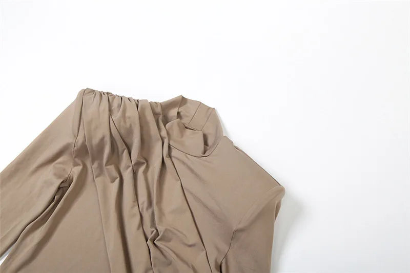 Turtleneck Irregular Draped Ruched Mini Dress Women Elegant Long Sleeve Backless Club Party Cocktail