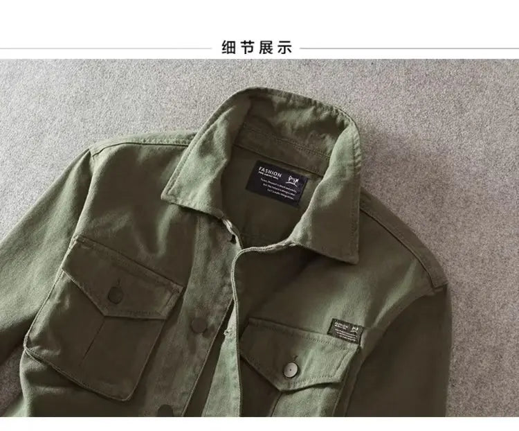 Spring and Autumn New Men's Fashion Casual Loose Jacket Solid Pocket Work Wear Denim Jacket
