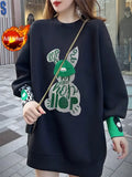 Sweatshirt for Women BlackGraphic Long  Woman Tops Loose Embroidered Pullover Baggy Korean Popular Clothes