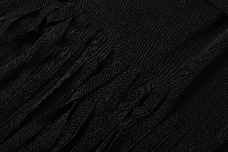 Women Velvet Ruched Patchwork Tassel Hem Elegant Backless Party Bodycon