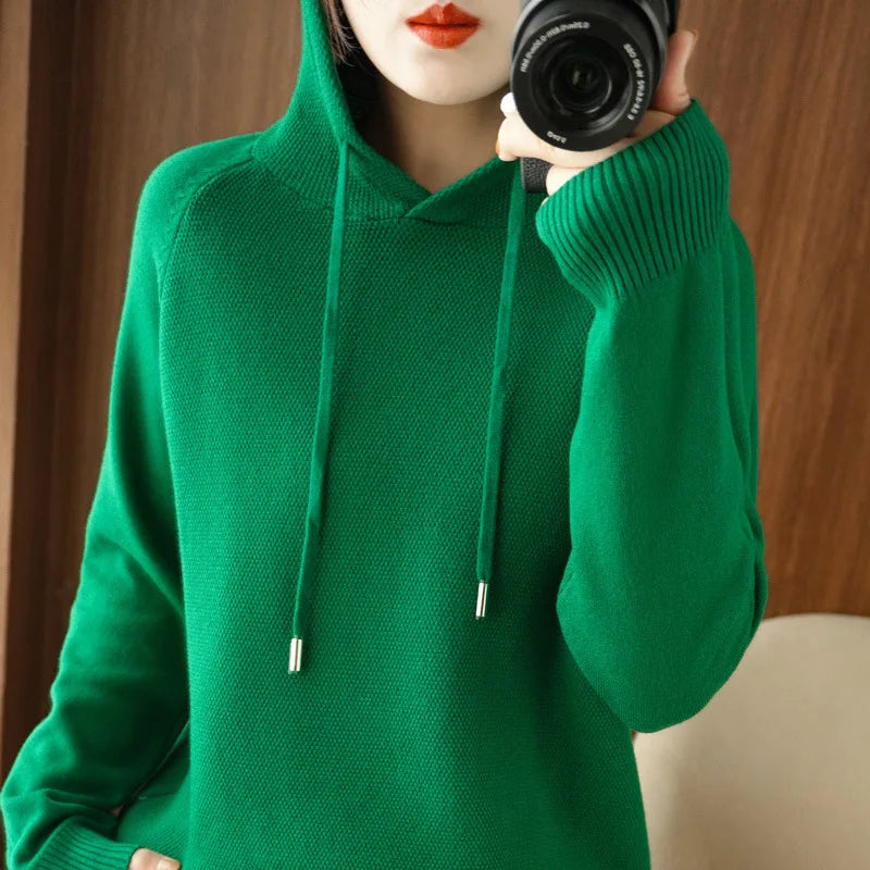 New Hooded Sweatshirt Bottoming with Knitted Sweater Casual Hooded Pullovers