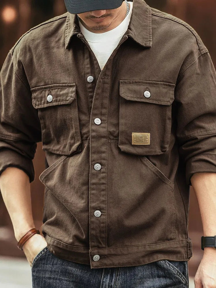 2024 Spring and Autumn Fashion Trend Solid Color Cargo Jacket Men's Casual Loose Comfortable High Quality Plus-Size Denim Coat