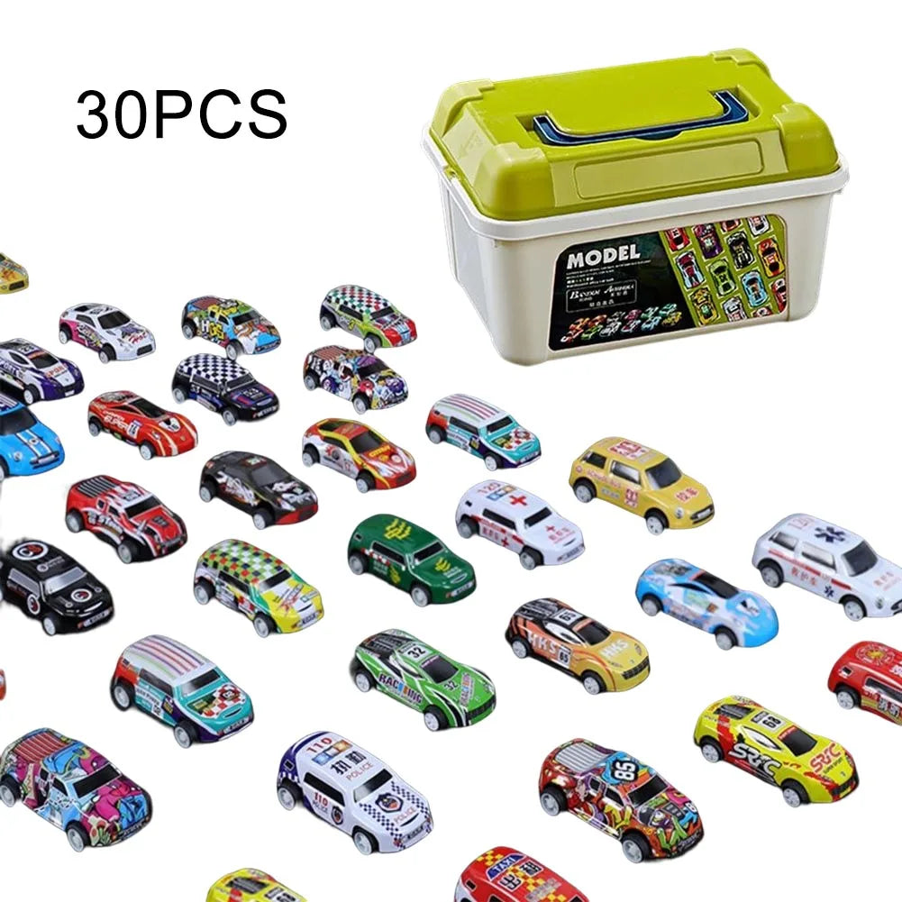 Alloy Pull-Back Racing Cars 10/20/30 – Colorful Inertia Vehicles with Storage Box for Kids