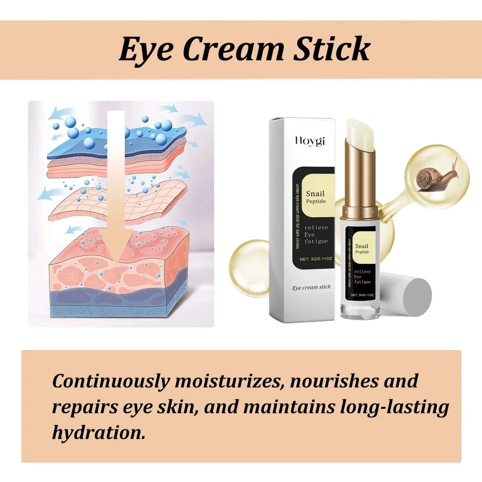 Snail Eye Cream Stick Collagen Fade Fine Lines Wrinkle Lightening Dark Circles.