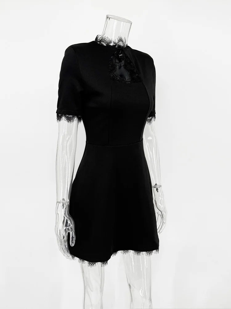 Tossy Black Lace Cutout Mini Dress – High Waist Party Style