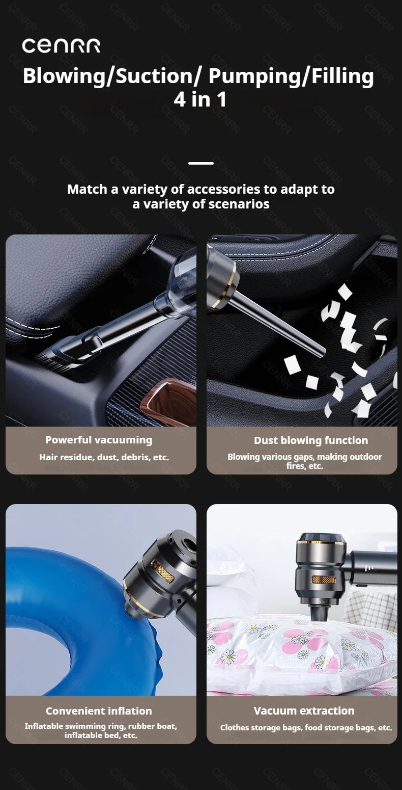 CENRR 998000PA Powerful Cordless Car Vacuum Cleaner – Portable Handheld Wireless Auto Cleaner for Car Interior and Accessories