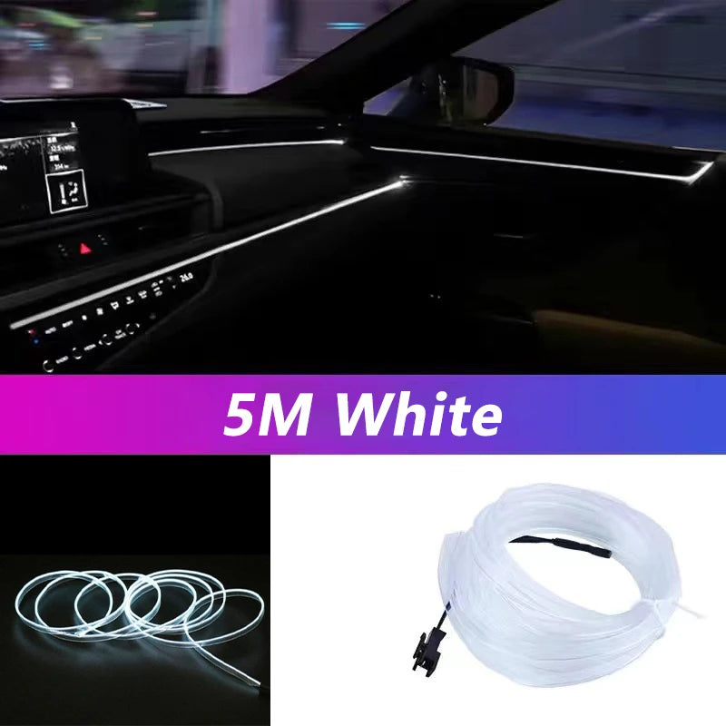5M Car Interior LED Neon Strip Light USB – Flexible EL Wire Ambient Lighting Decorative Lamp for Auto DIY Atmosphere
