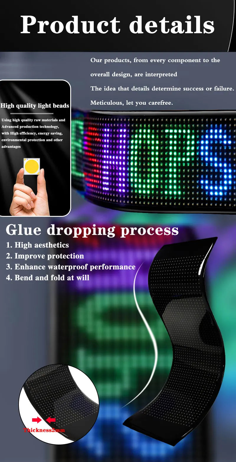 Smart RGB LED Matrix Car Display with APP Control – Custom Scrolling Text, Animated Pixel Board & Windshield Advertising Screen