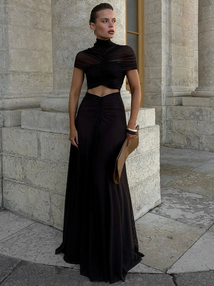 Women’s Fashion Bodycon Maxi Dress with High Waist & Hollow Detailing