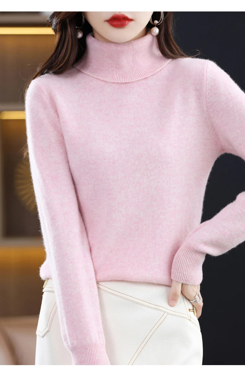 Wool Cashmere Sweater Women Knitted Sweater Turtleneck Long Sleeve Pullovers Autumn Winter.