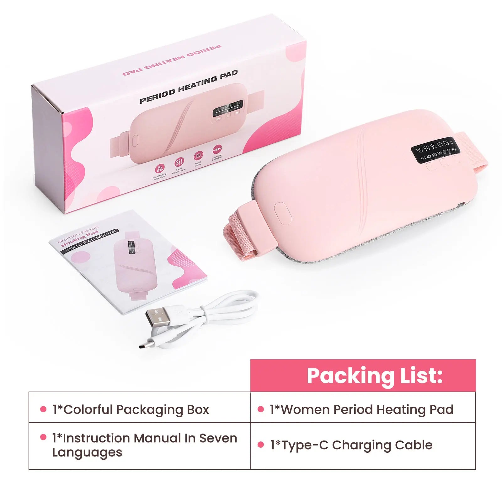 Smart Electric Heating & Vibration Waist Massager Belt with 5 Modes – Warm Therapy Pad for Period Cramp Relief and Comfort