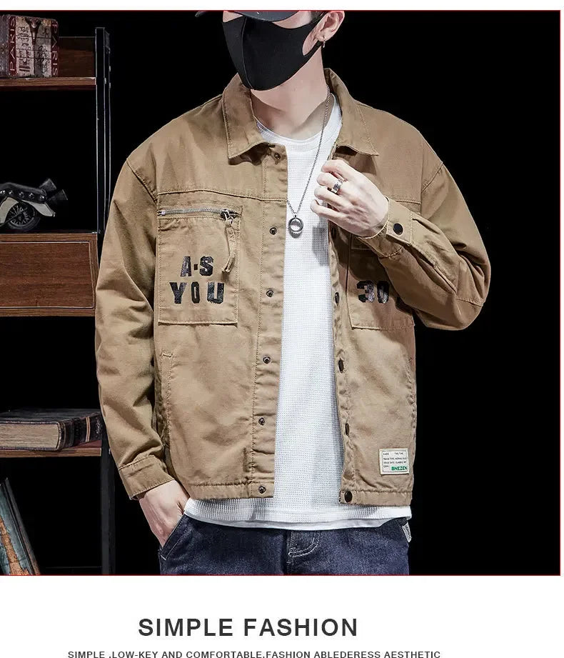 American Style Vintage Workwear Shirt Loose Casual Versatile Cotton Top Fashionable Simple Autumn Men's Clothing