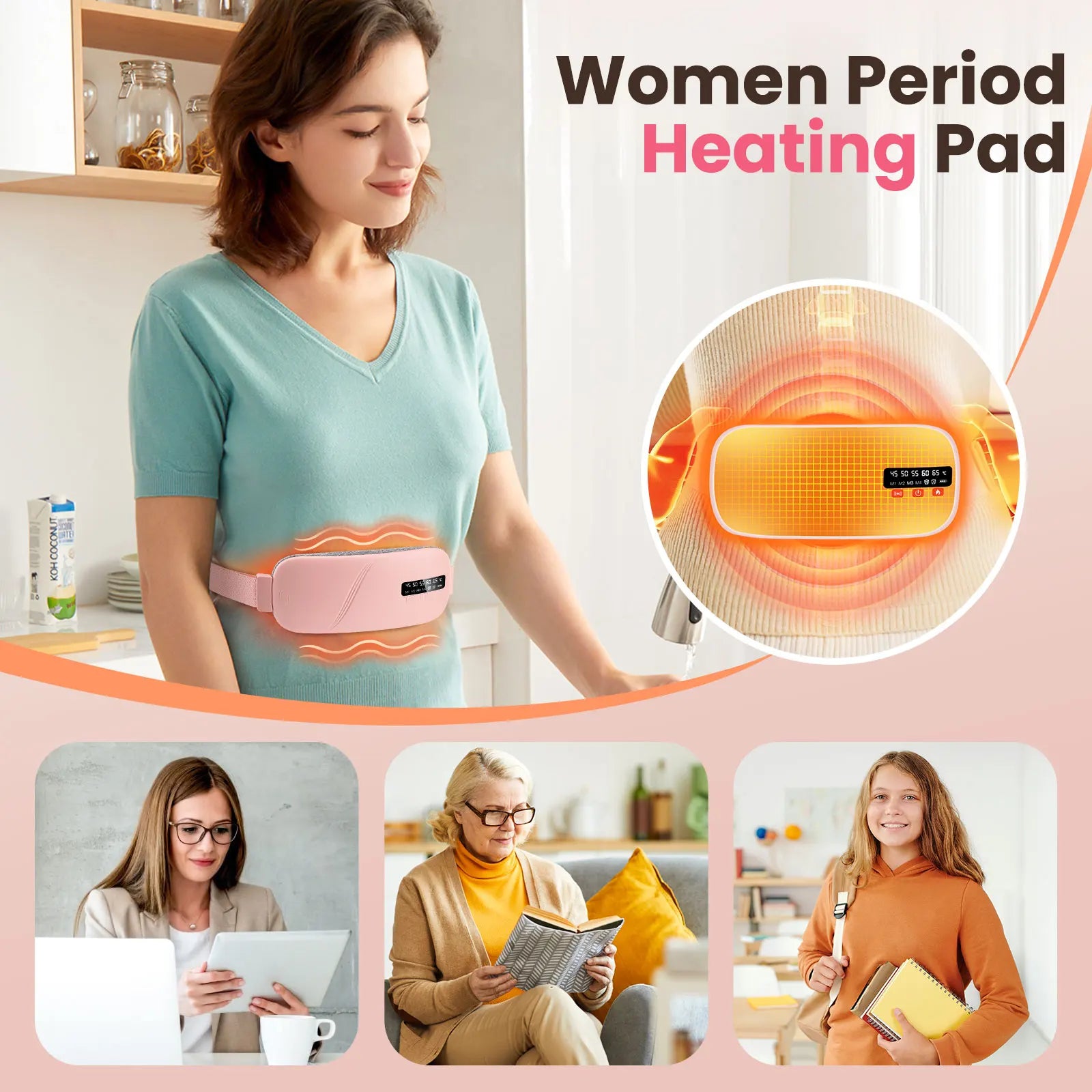 Smart Electric Heating & Vibration Waist Massager Belt with 5 Modes – Warm Therapy Pad for Period Cramp Relief and Comfort