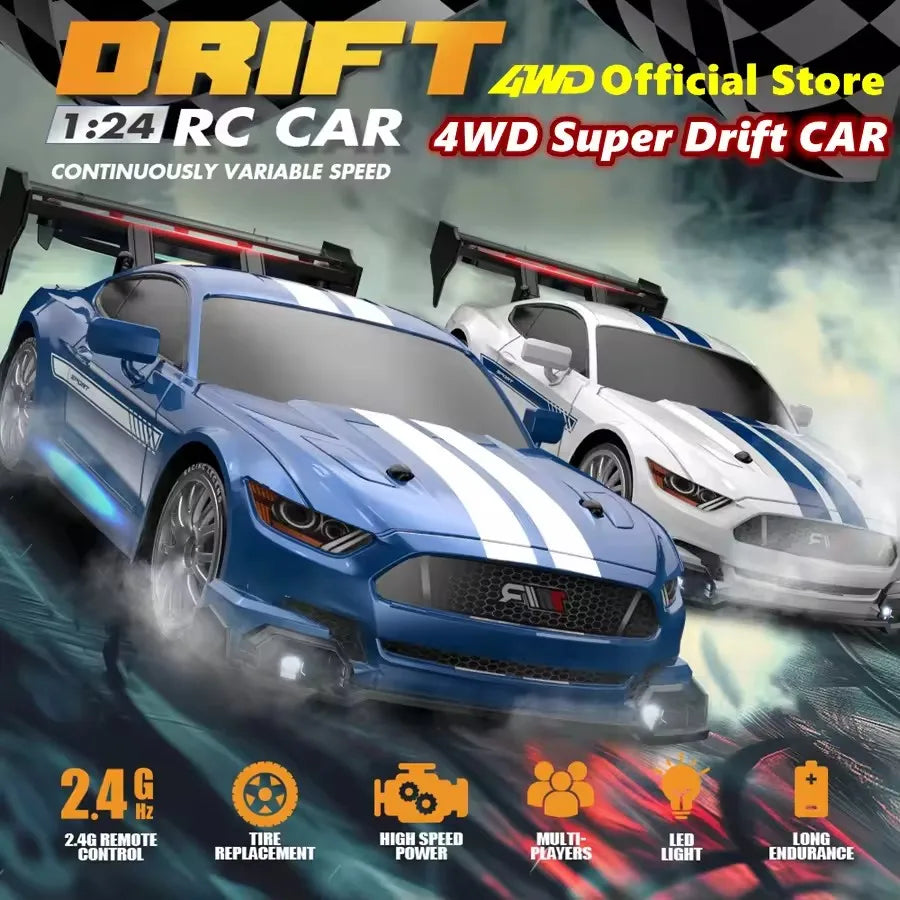4WD RC Drift Car – High-Speed Remote Control Racing Vehicle with LED Lights and 2.4GHz Controller for Kids