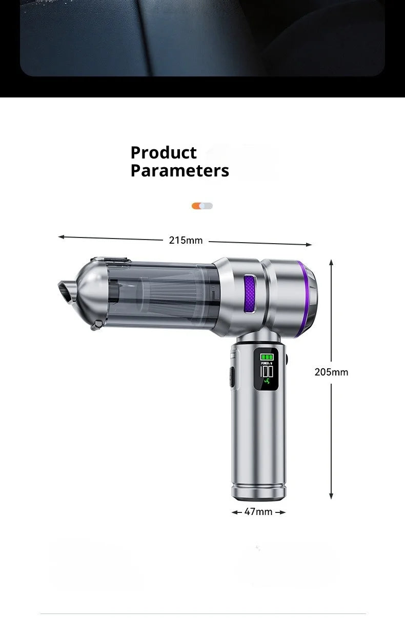 Portable 98,000PA Car Vacuum Cleaner with LED Light – Powerful Cordless Handheld Mini Vacuum & Blower for Car and Home