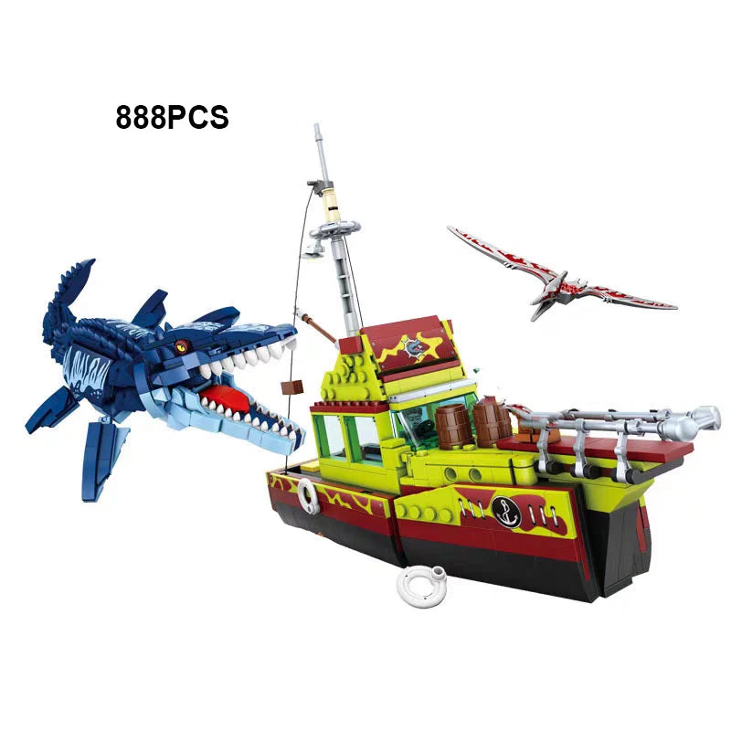 Sea Monster Attack Building Blocks – Adventure Boat and Dinosaur Construction Set Toy for Children