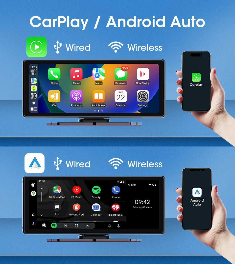 VTOPEK 8.1" 2.5K Car Dash Camera – Wireless CarPlay & Android Auto Display, GPS Navigation, WiFi DVR with Rear Camera